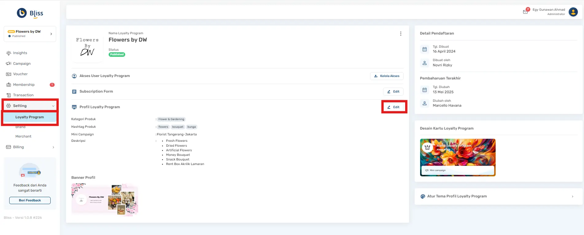 mengelola loyalty program Bliss